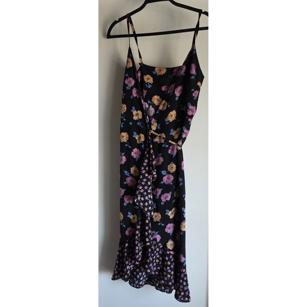No.6 Store Silk Midi Wrap Dress Size 2 Sleeveless Floral Boho Black Pink Blue
